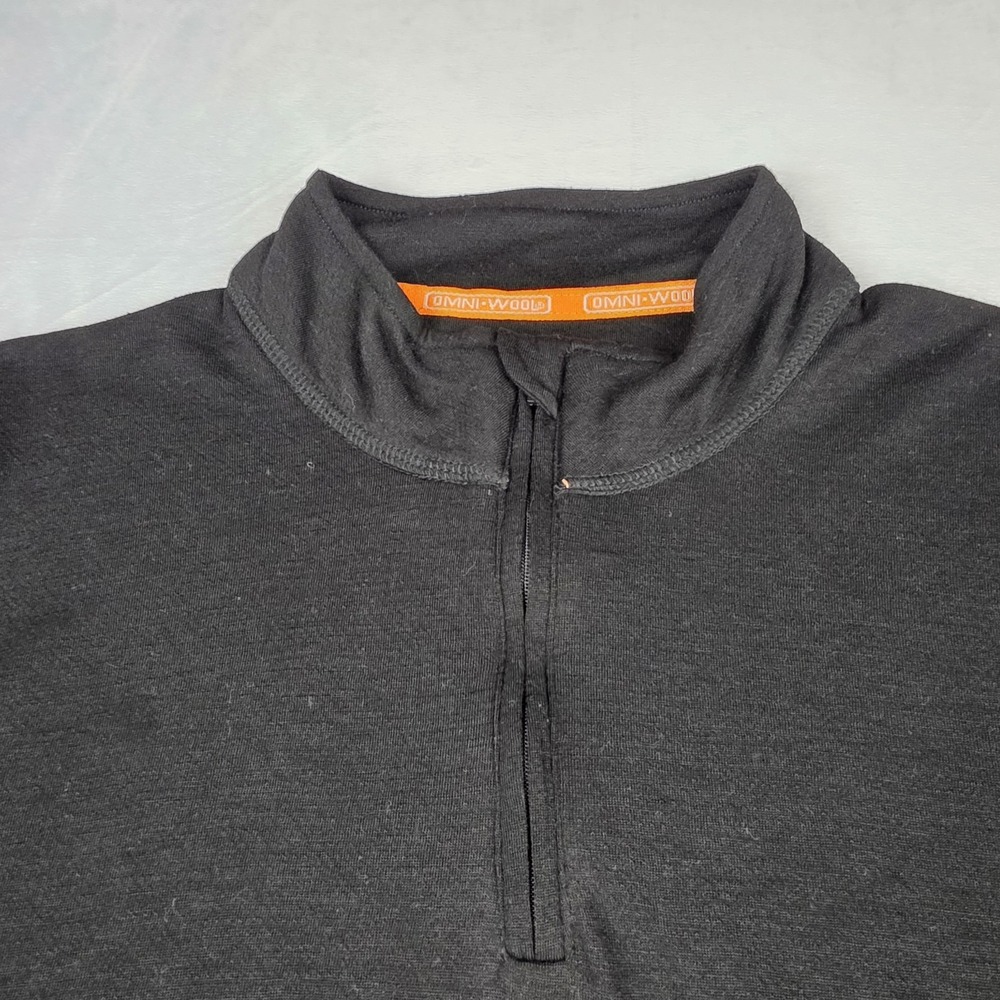 Omni-Wool Shirt Mens XL Black Wool Blend Quarter‎ Zip Long Sleeve Thumb Holes - Picture 3 of 8